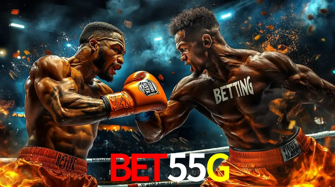 Dois boxeadores em uma luta intensa e explosiva, representando a adrenalina e as oportunidades de apostas em esportes de combate disponíveis na plataforma BET55G.