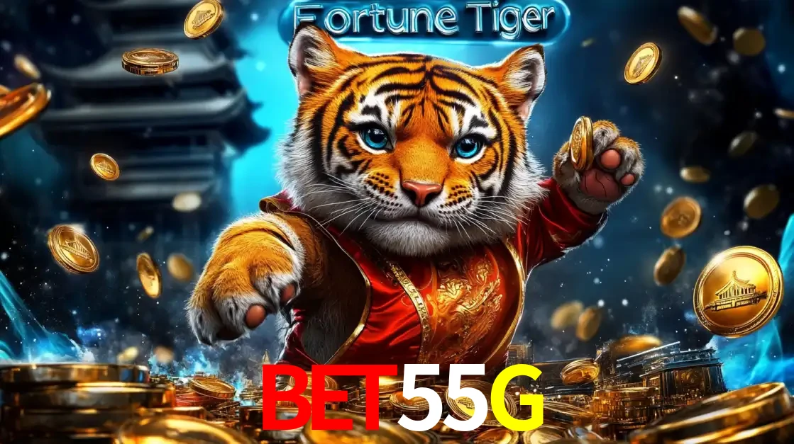Imagem promocional do jogo de slot Fortune Tiger, com um tigre majestoso em traje tradicional cercado por uma fortuna em moedas de ouro, disponível agora no cassino BET55G.